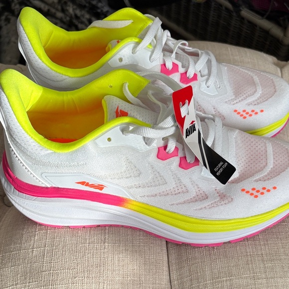 Avia | Shoes | Avia Womens White Sneakers With Neon Pink And Yellow